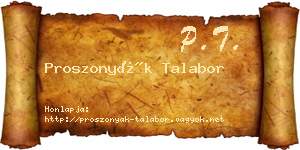 Proszonyák Talabor névjegykártya